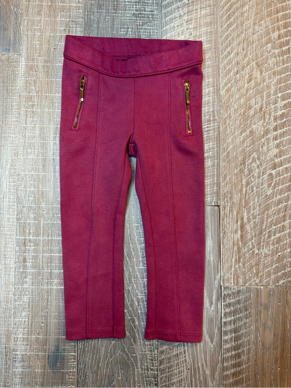 Janie and Jack Deep Berry Ponte Leggings with Gold Zippers
